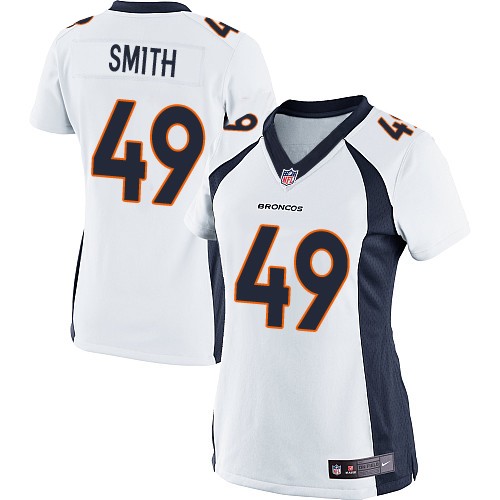 Women's Limited Dennis Smith Nike Jersey White Road - #49 NFL Denver Broncos